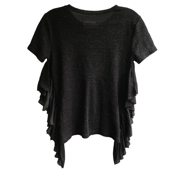 MM6 Maison Margiela black sheer side ruffle top